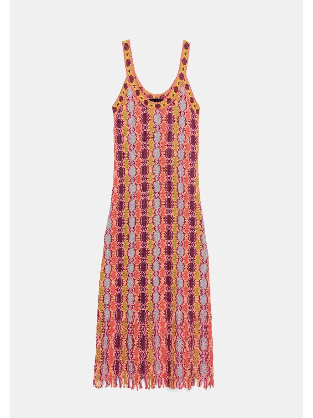 Zara LONG FRINGED KNIT DRESS